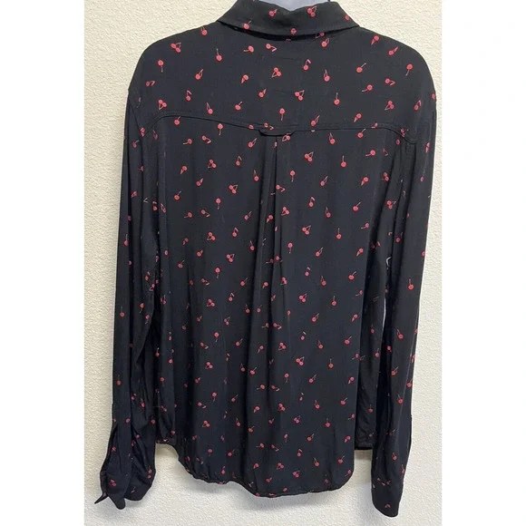 RAILS Women’s Rocsi Metallic Cherry Print Button Down Shirt Black Red Size S - Picture 10 of 11